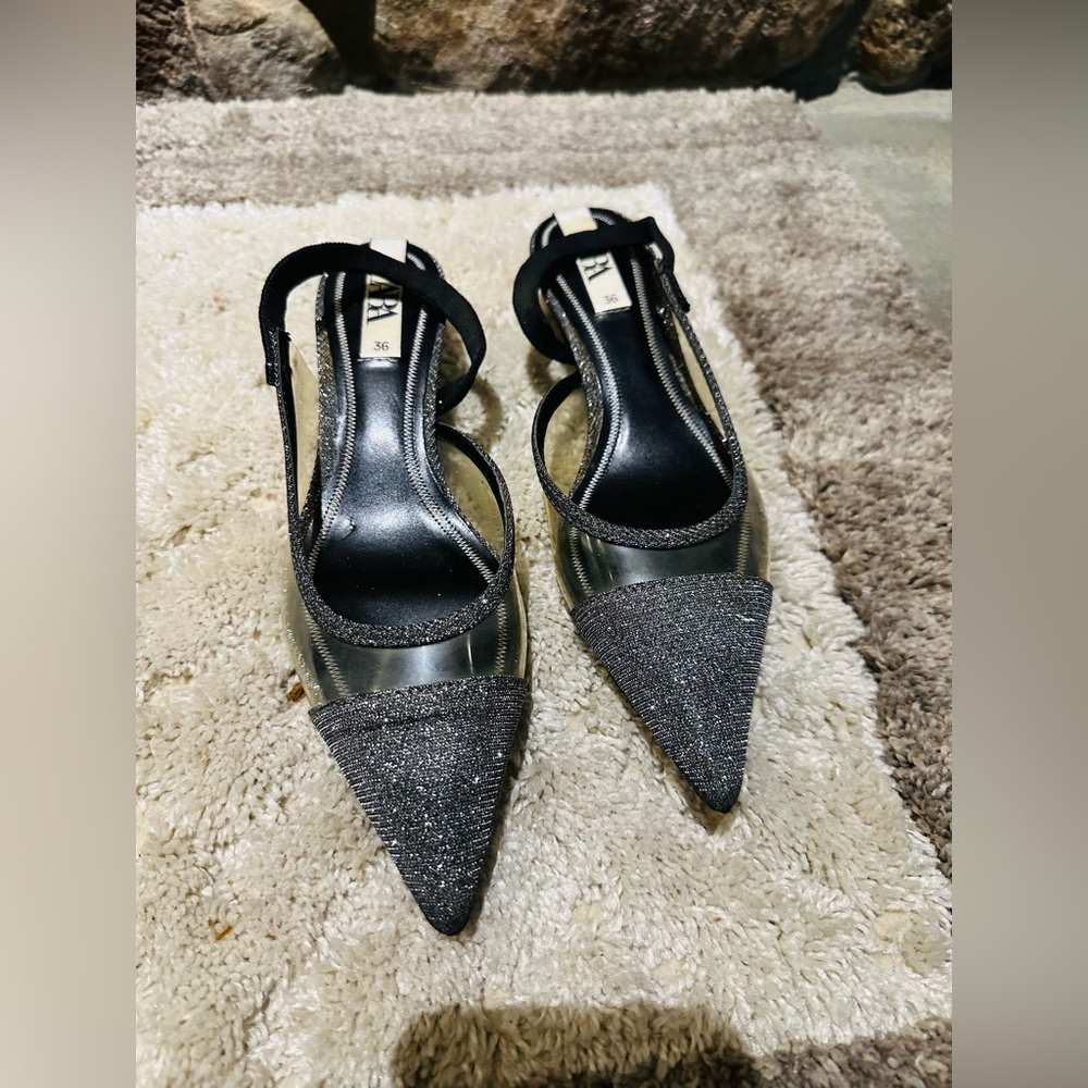 Sparkly Silver Zara Kitten Heel size 36